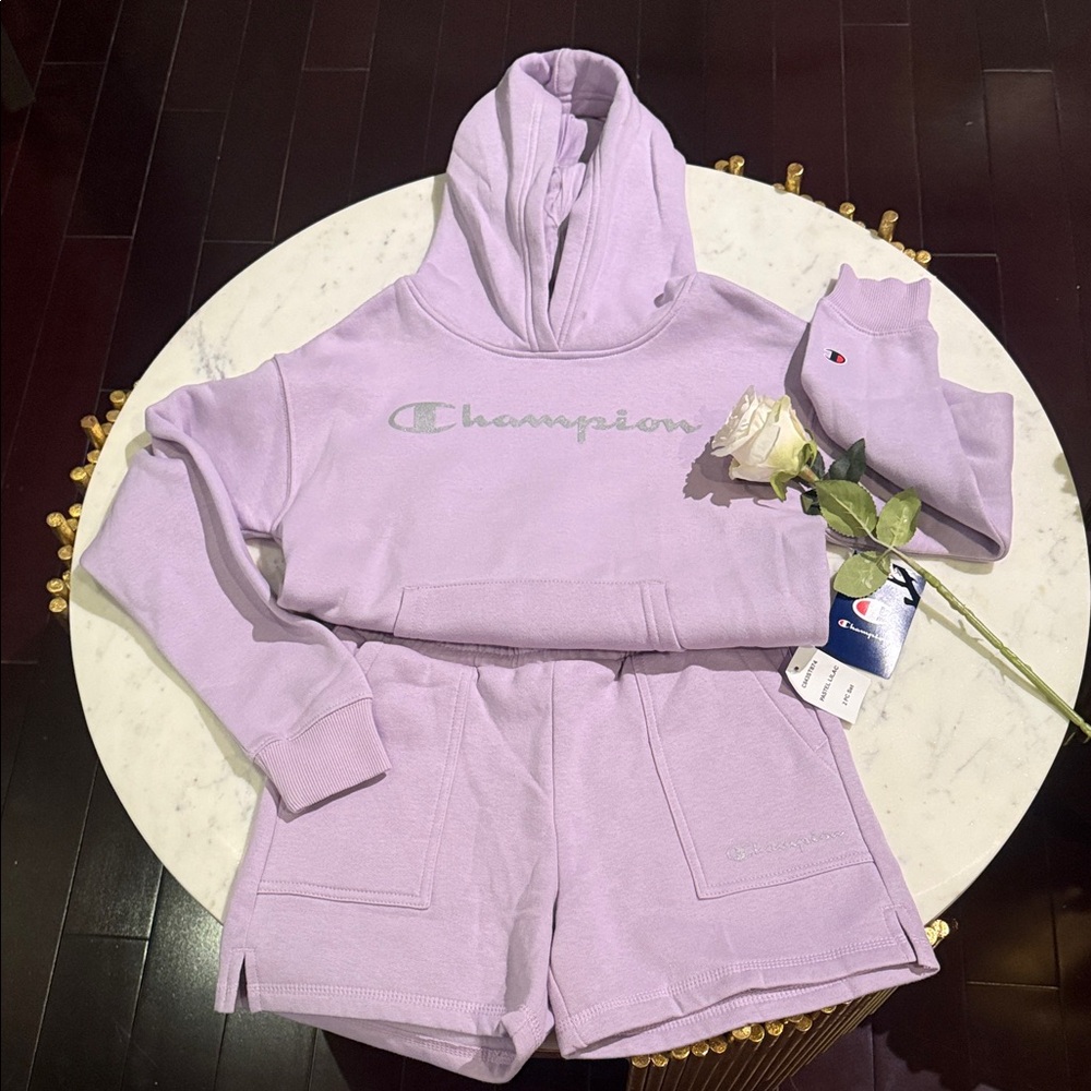 Champion Light Purple Hoodie and Shorts Set